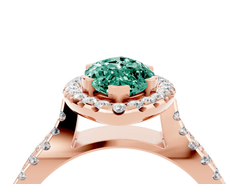Rose gold Marquise Cut Green Sapphire Halo Ring with Split Shank Pavé Band and Prong Setting_4