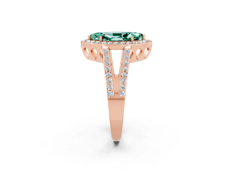 Rose gold Marquise Cut Green Sapphire Halo Ring with Split Shank U-Prong Band and Four-Prong Setting_2