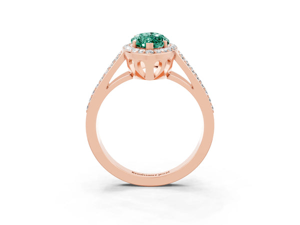 Rose gold Marquise Cut Green Sapphire Halo Ring with Split Shank U-Prong Band and Four-Prong Setting