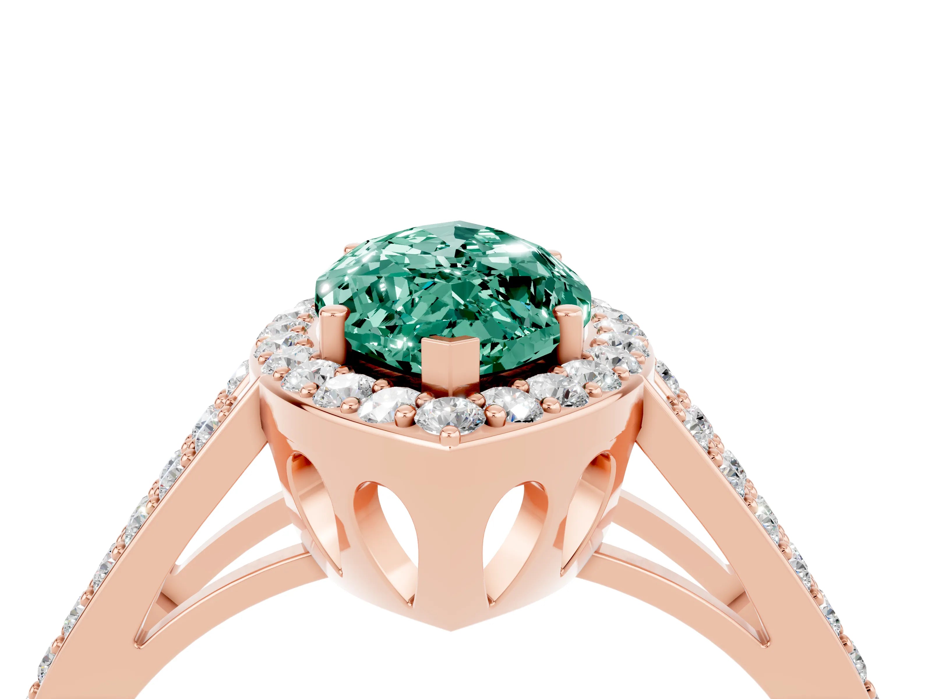 Rose gold Marquise Cut Green Sapphire Halo Ring with Split Shank U-Prong Band and Four-Prong Setting_4