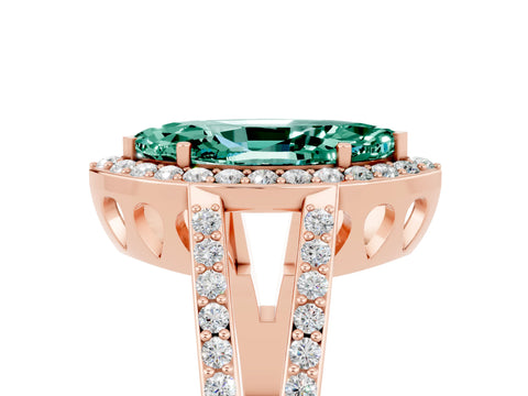 Rose gold Marquise Cut Green Sapphire Halo Ring with Split Shank U-Prong Band and Four-Prong Setting_5