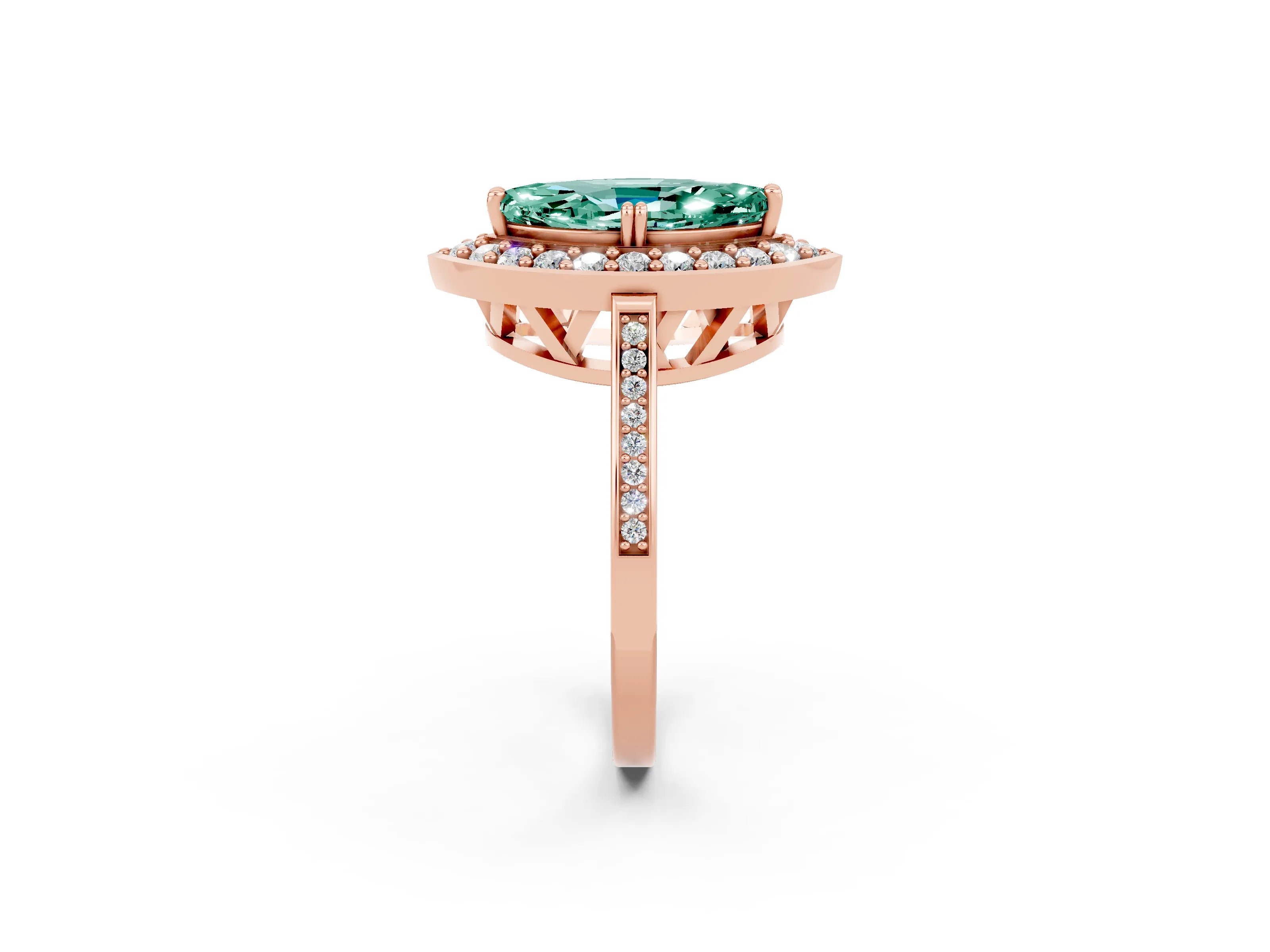 Rose gold Marquise Cut Green Sapphire Halo Ring with Split Shank and Four-Prong Setting_2