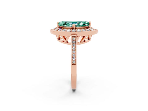Rose gold Marquise Cut Green Sapphire Halo Ring with Split Shank and Four-Prong Setting_2