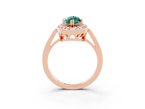 Rose gold Marquise Cut Green Sapphire Halo Ring with Split Shank and Four-Prong Setting_3