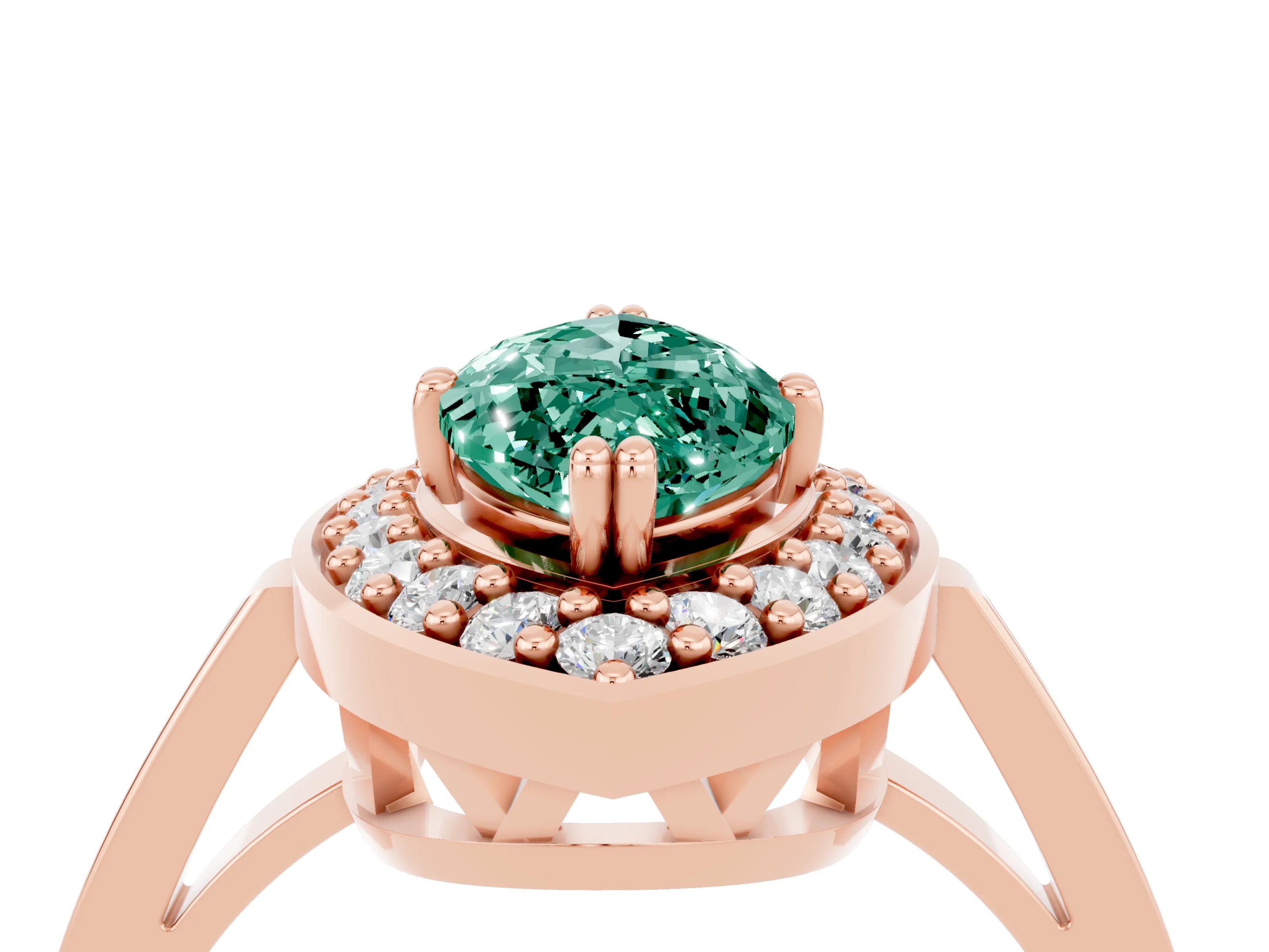 Rose gold Marquise Cut Green Sapphire Halo Ring with Split Shank and Four-Prong Setting_4