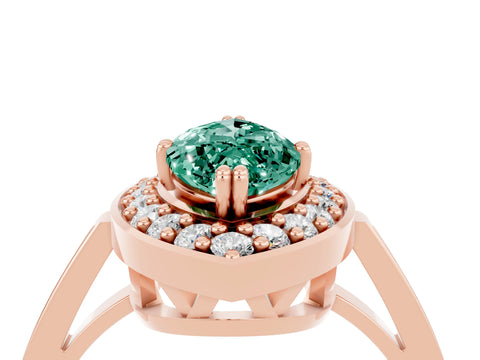 Rose gold Marquise Cut Green Sapphire Halo Ring with Split Shank and Four-Prong Setting_4