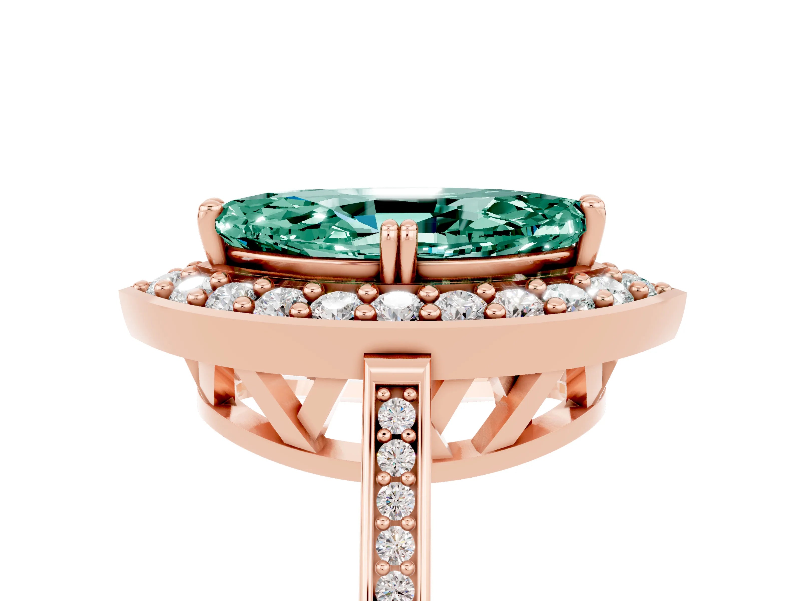 Rose gold Marquise Cut Green Sapphire Halo Ring with Split Shank and Four-Prong Setting_5