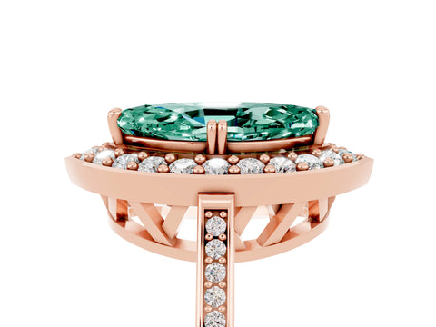 Rose gold Marquise Cut Green Sapphire Halo Ring with Split Shank and Four-Prong Setting_5
