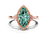 Rose gold Marquise Cut Green Sapphire Halo Ring with Tapered Band and Four-Prong Setting