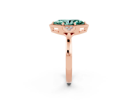 Rose gold Marquise Cut Green Sapphire Halo Ring with Tapered Band and Four-Prong Setting_2