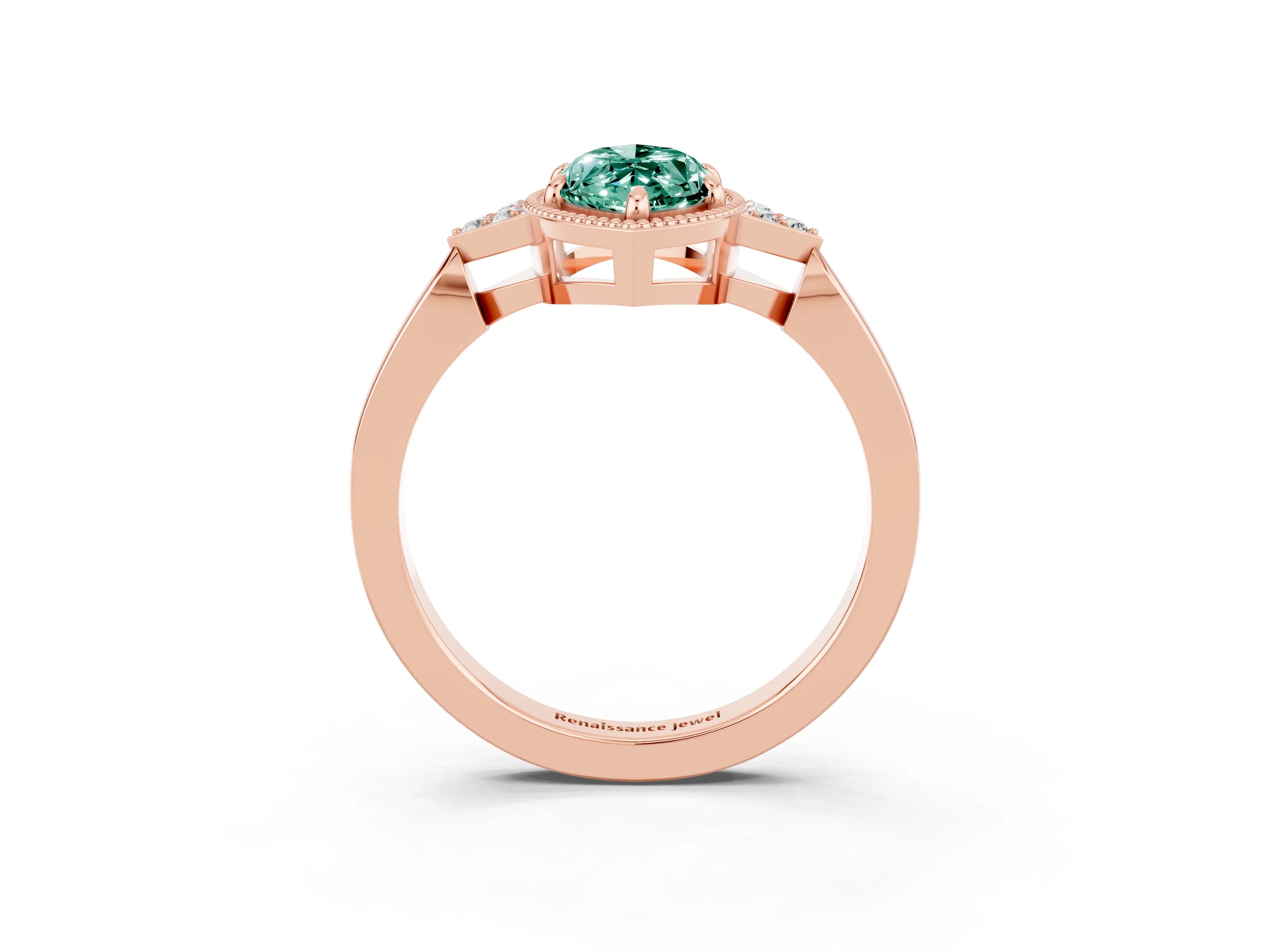Rose gold Marquise Cut Green Sapphire Halo Ring with Tapered Band and Four-Prong Setting_3
