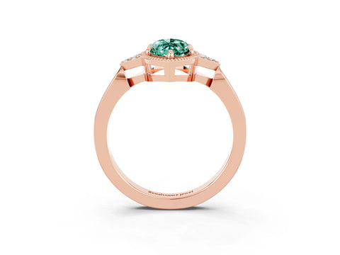 Rose gold Marquise Cut Green Sapphire Halo Ring with Tapered Band and Four-Prong Setting_3