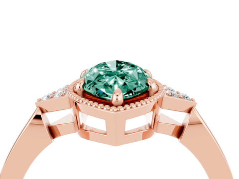 Rose gold Marquise Cut Green Sapphire Halo Ring with Tapered Band and Four-Prong Setting_4