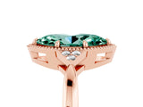 Rose gold Marquise Cut Green Sapphire Halo Ring with Tapered Band and Four-Prong Setting_5