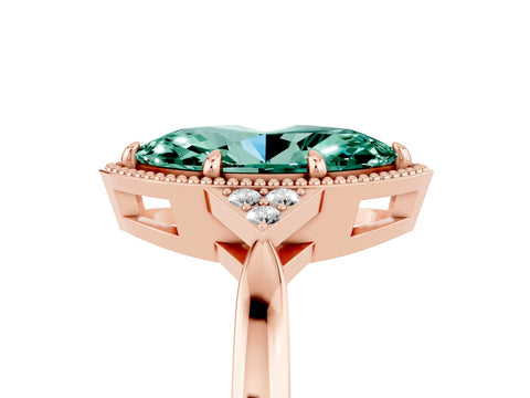 Rose gold Marquise Cut Green Sapphire Halo Ring with Tapered Band and Four-Prong Setting_5