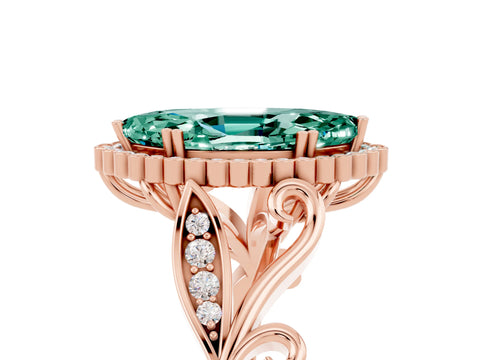 Rose gold Marquise Cut Green Sapphire Halo Ring with Vintage Split Shank and Four-Prong Setting_5
