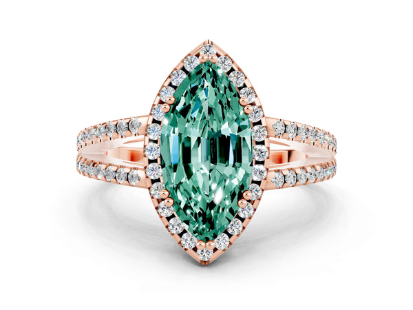 Rose gold Marquise Cut Green Sapphire Halo Split Shank Engagement Ring
