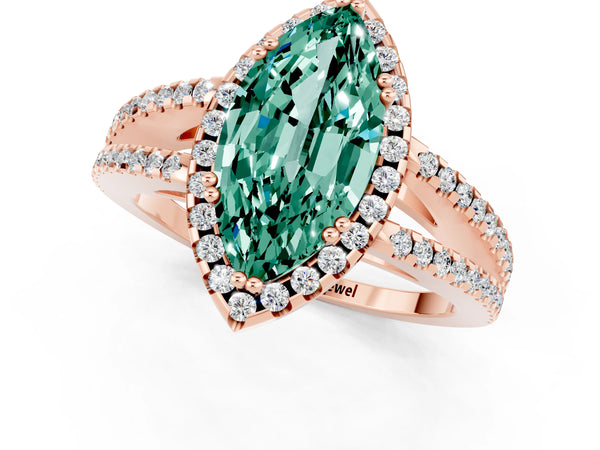 Rose gold Marquise Cut Green Sapphire Halo Split Shank Engagement Ring