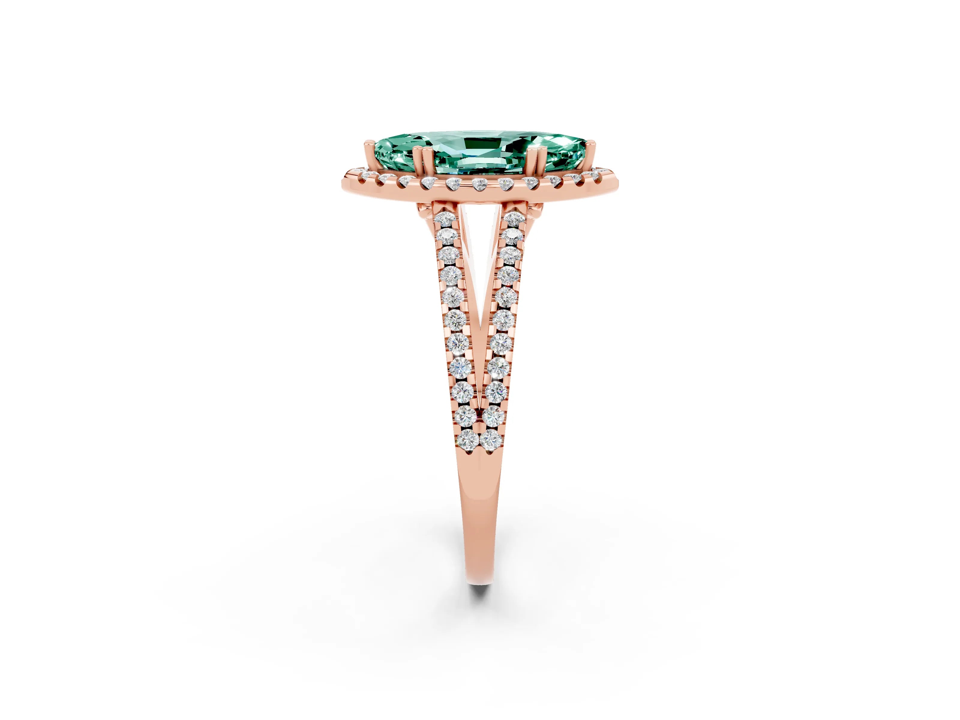 Rose gold Marquise Cut Green Sapphire Halo Split Shank Engagement Ring_14