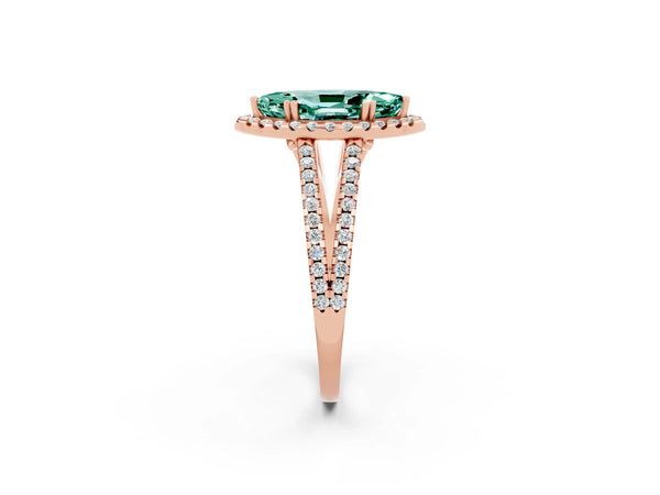 Rose gold Marquise Cut Green Sapphire Halo Split Shank Engagement Ring