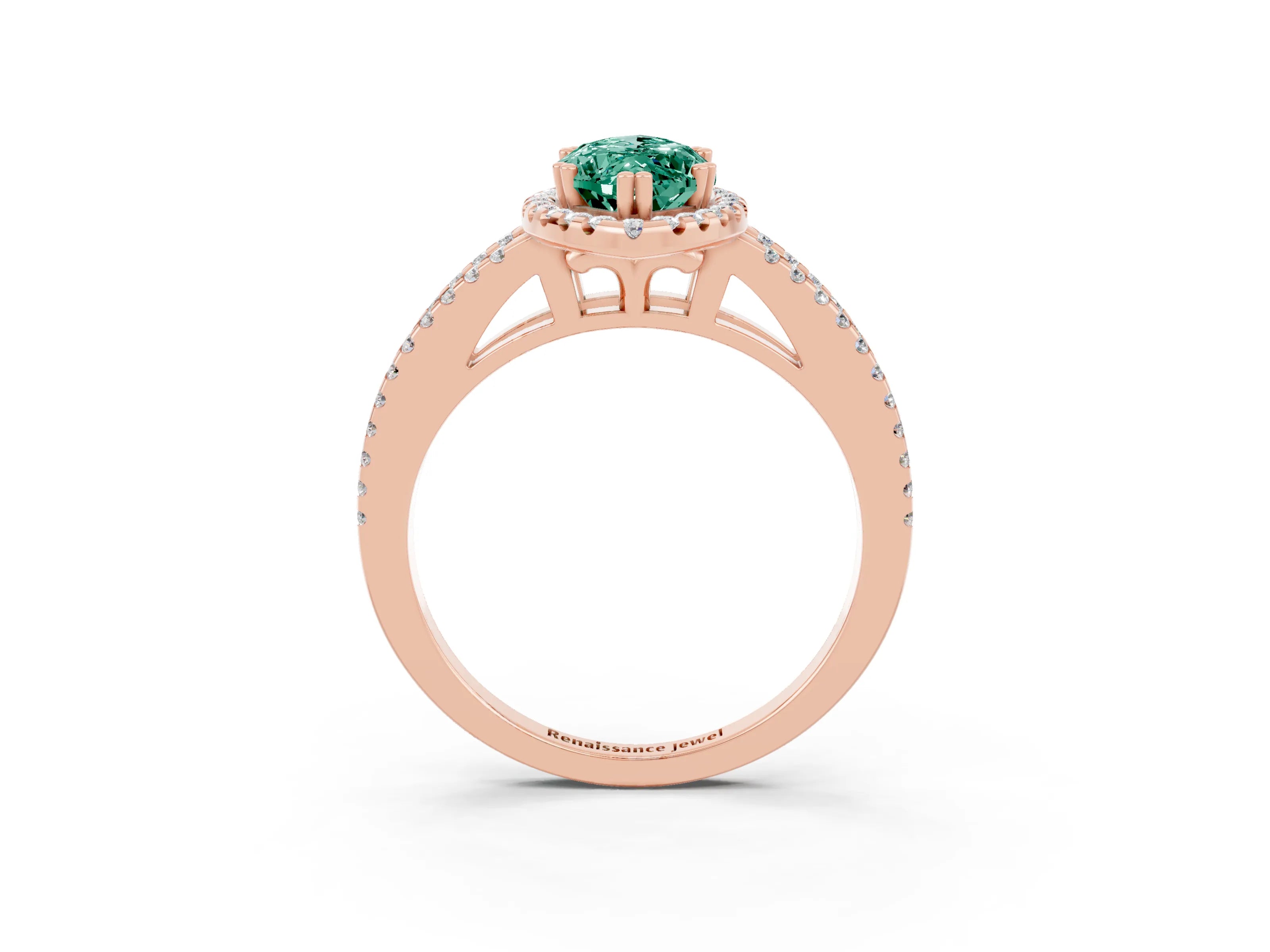 Rose gold Marquise Cut Green Sapphire Halo Split Shank Engagement Ring_15