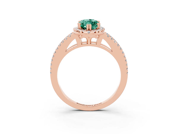 Rose gold Marquise Cut Green Sapphire Halo Split Shank Engagement Ring
