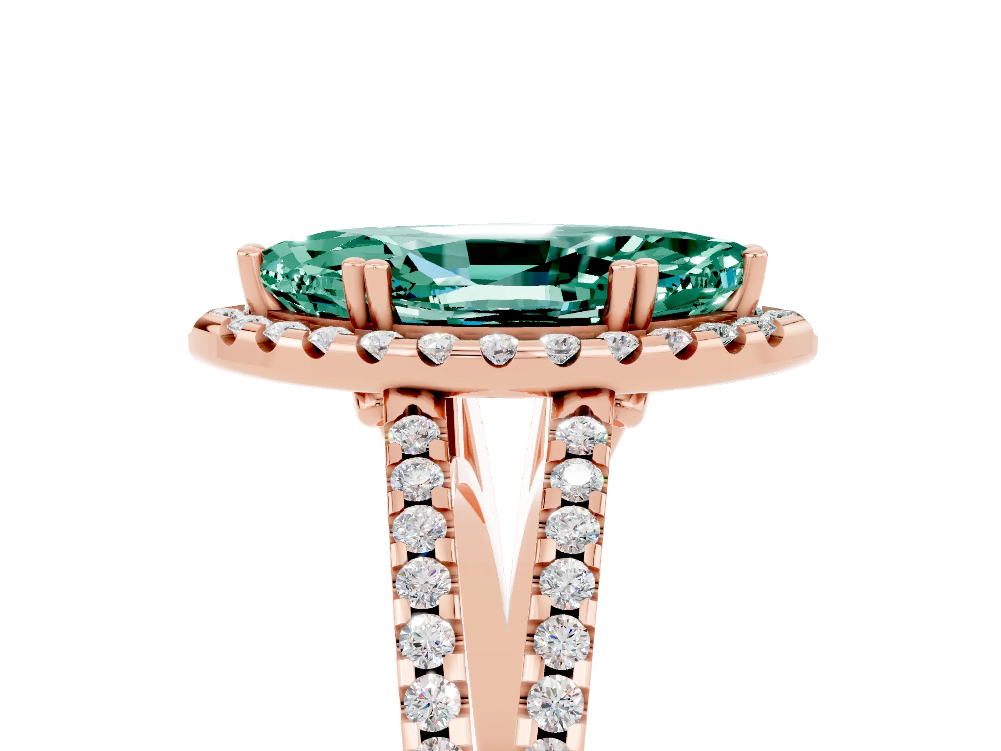 Rose gold Marquise Cut Green Sapphire Halo Split Shank Engagement Ring_17