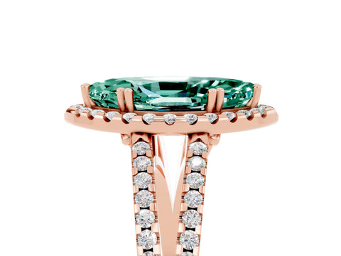 Rose gold Marquise Cut Green Sapphire Halo Split Shank Engagement Ring_17