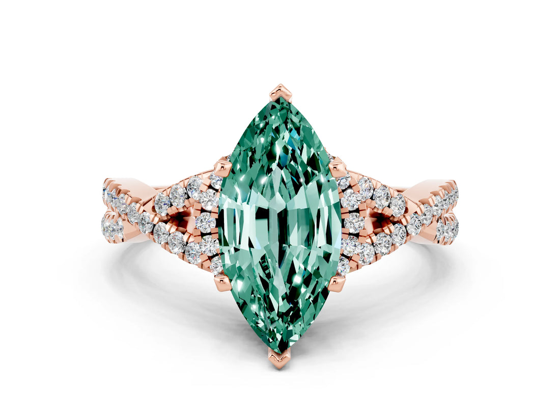 Rose gold Marquise Cut Green Sapphire Halo Twist Band Solitaire Prong Setting Ring