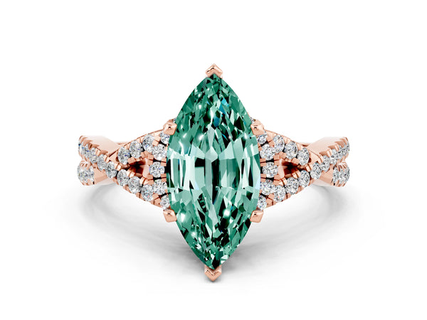 Rose gold Marquise Cut Green Sapphire  Halo Twist Band Solitaire Prong Setting Ring