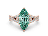 Rose gold Marquise Cut Green Sapphire  Halo Twist Band Solitaire Prong Setting Ring_24