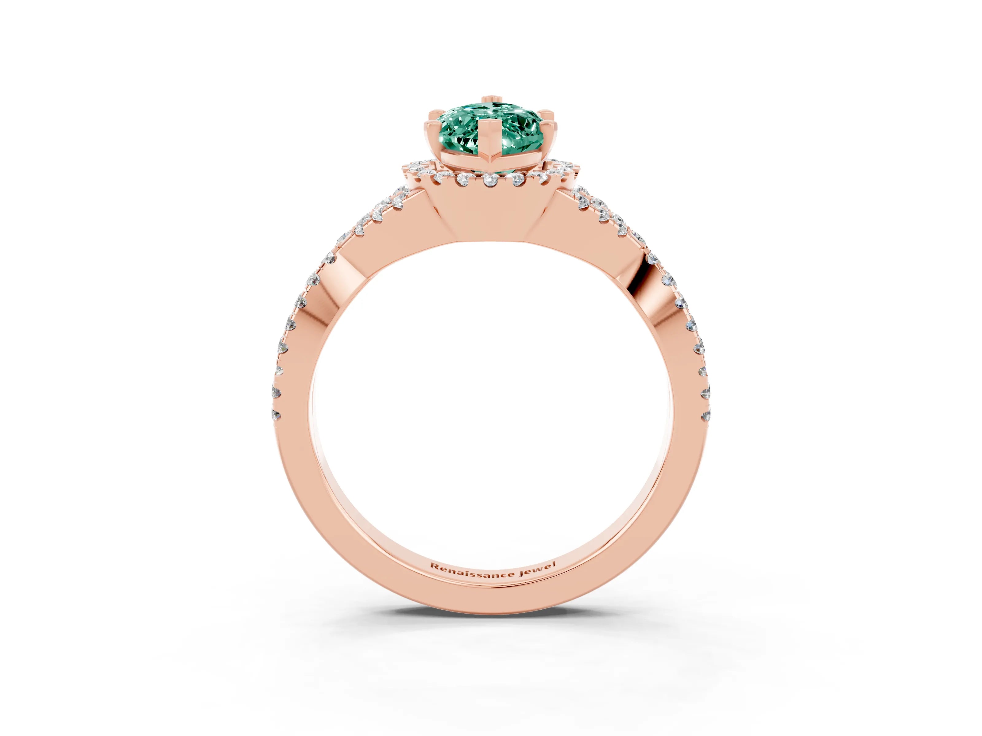 Rose gold Marquise Cut Green Sapphire Halo Twist Band Solitaire Prong Setting Ring_3