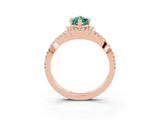 Rose gold Marquise Cut Green Sapphire Halo Twist Band Solitaire Prong Setting Ring_3