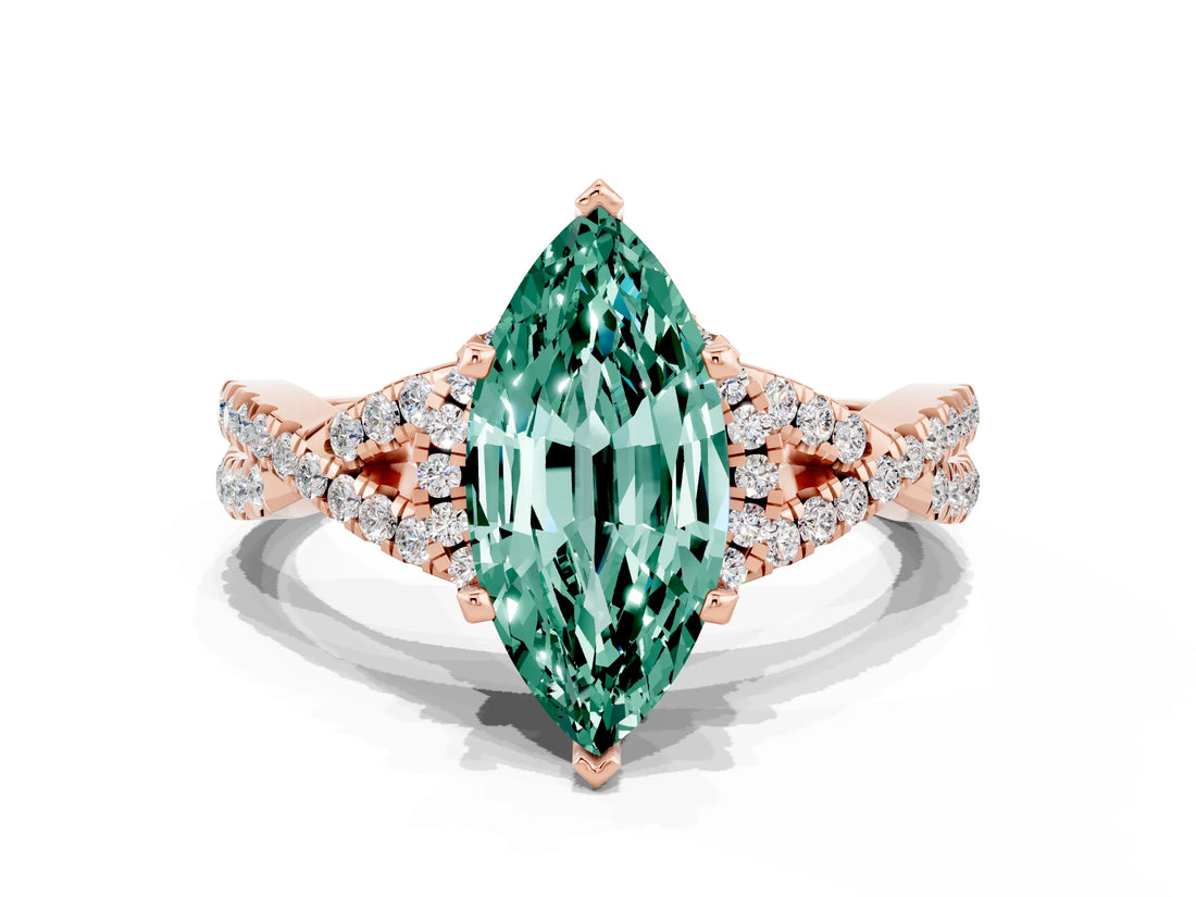 Rose gold Marquise Cut Green Sapphire  Halo Twist Band Solitaire Prong Setting Ring_42
