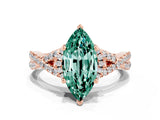 Rose gold Marquise Cut Green Sapphire  Halo Twist Band Solitaire Prong Setting Ring_42
