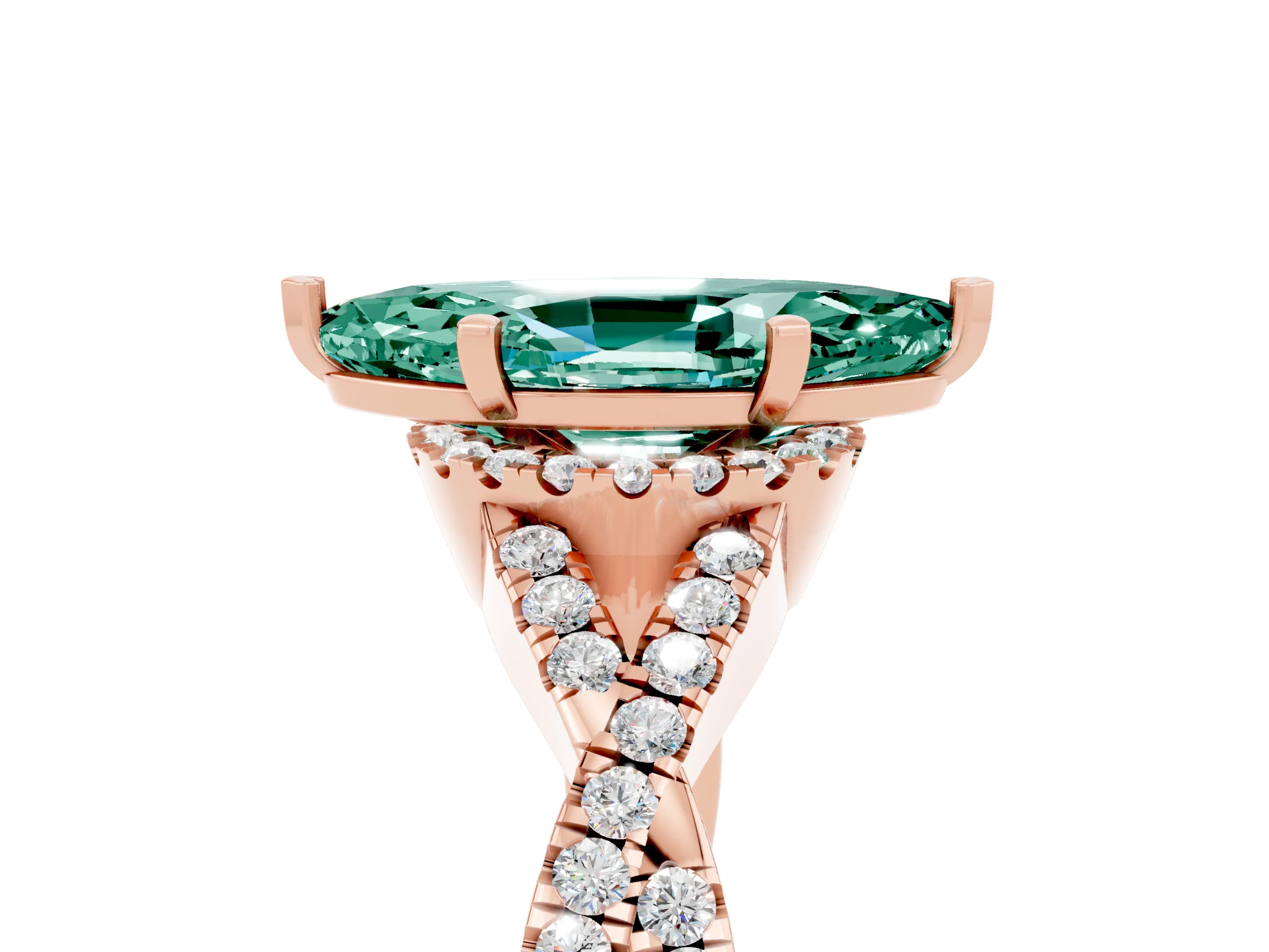 Rose gold Marquise Cut Green Sapphire Halo Twist Band Solitaire Prong Setting Ring_5