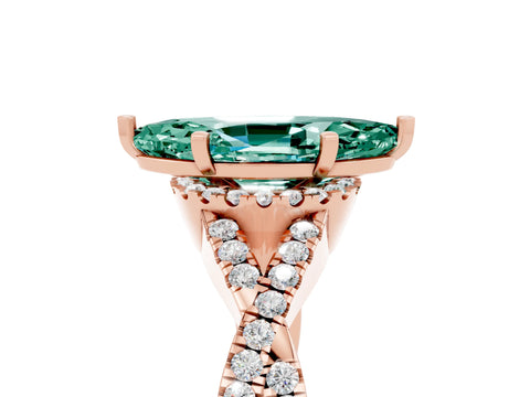 Rose gold Marquise Cut Green Sapphire Halo Twist Band Solitaire Prong Setting Ring_5