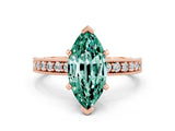 Rose gold Marquise Cut Green Sapphire Milgrain Pavé Engagement Ring with Four-Prong Setting
