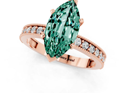 Rose gold Marquise Cut Green Sapphire Milgrain Pavé Engagement Ring with Four-Prong Setting_1