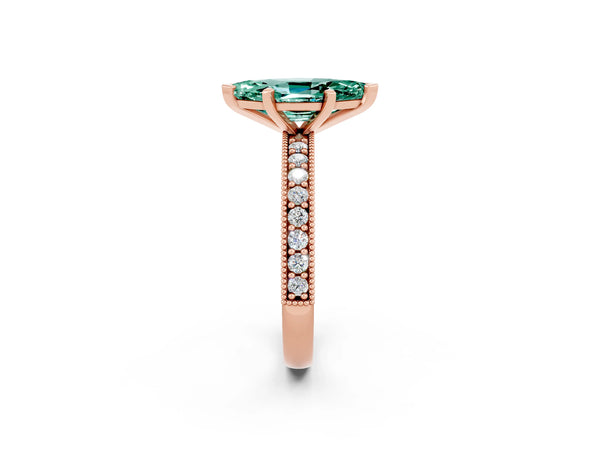 Rose gold Marquise Cut Green Sapphire Milgrain Pavé Engagement Ring with Four-Prong Setting
