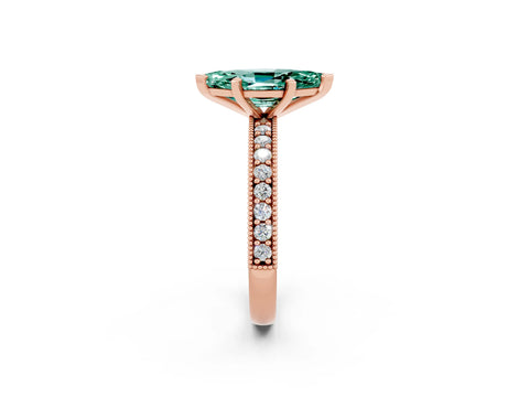 Rose gold Marquise Cut Green Sapphire Milgrain Pavé Engagement Ring with Four-Prong Setting_2