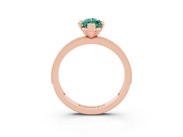 Rose gold Marquise Cut Green Sapphire Milgrain Pavé Engagement Ring with Four-Prong Setting