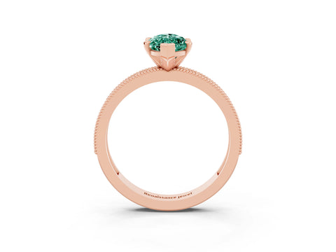 Rose gold Marquise Cut Green Sapphire Milgrain Pavé Engagement Ring with Four-Prong Setting_3