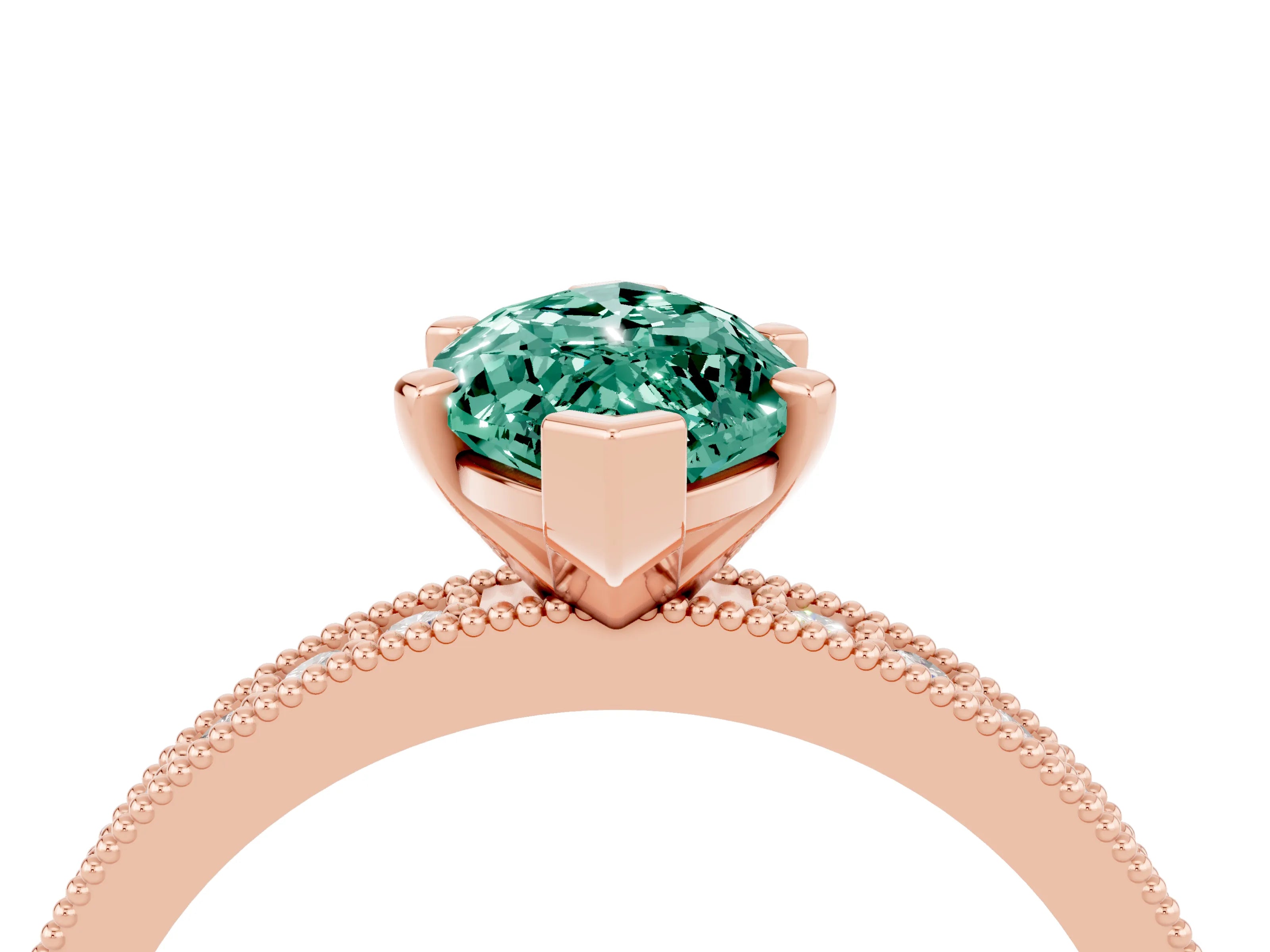 Rose gold Marquise Cut Green Sapphire Milgrain Pavé Engagement Ring with Four-Prong Setting_4