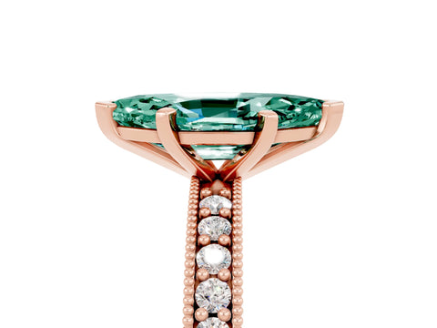 Rose gold Marquise Cut Green Sapphire Milgrain Pavé Engagement Ring with Four-Prong Setting_5