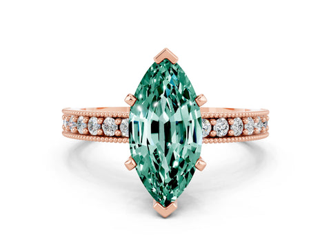 Rose gold Marquise Cut Green Sapphire Milgrain Pavé Engagement Ring with Four-Prong Setting