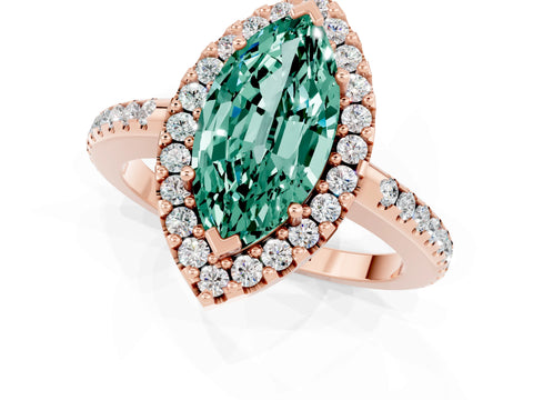 Rose gold Marquise Cut Green Sapphire Pavé Halo Ring with Four-Prong Setting_13