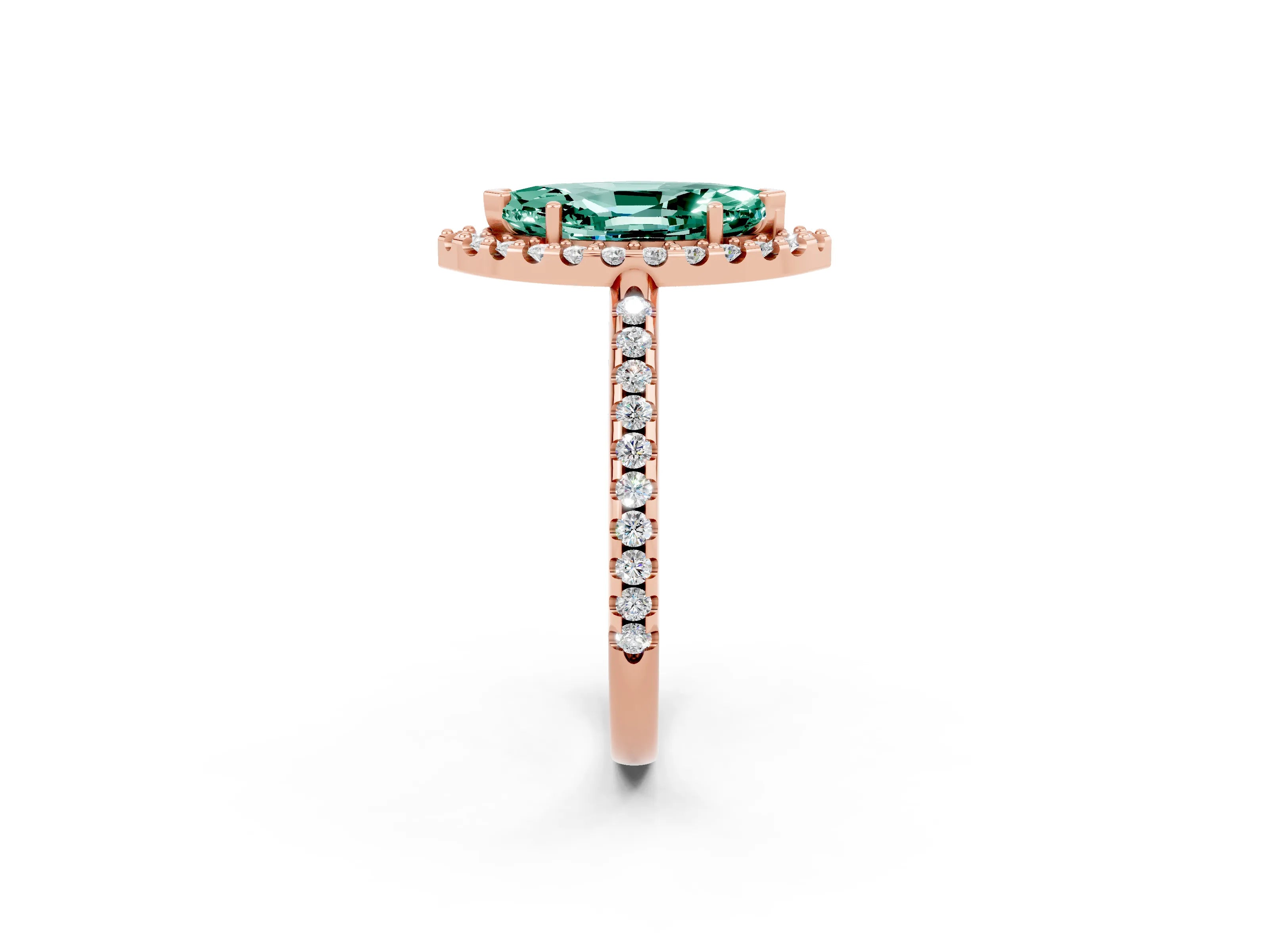 Rose gold Marquise Cut Green Sapphire Pavé Halo Ring with Four-Prong Setting_14