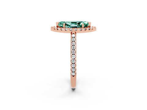 Rose gold Marquise Cut Green Sapphire Pavé Halo Ring with Four-Prong Setting_14