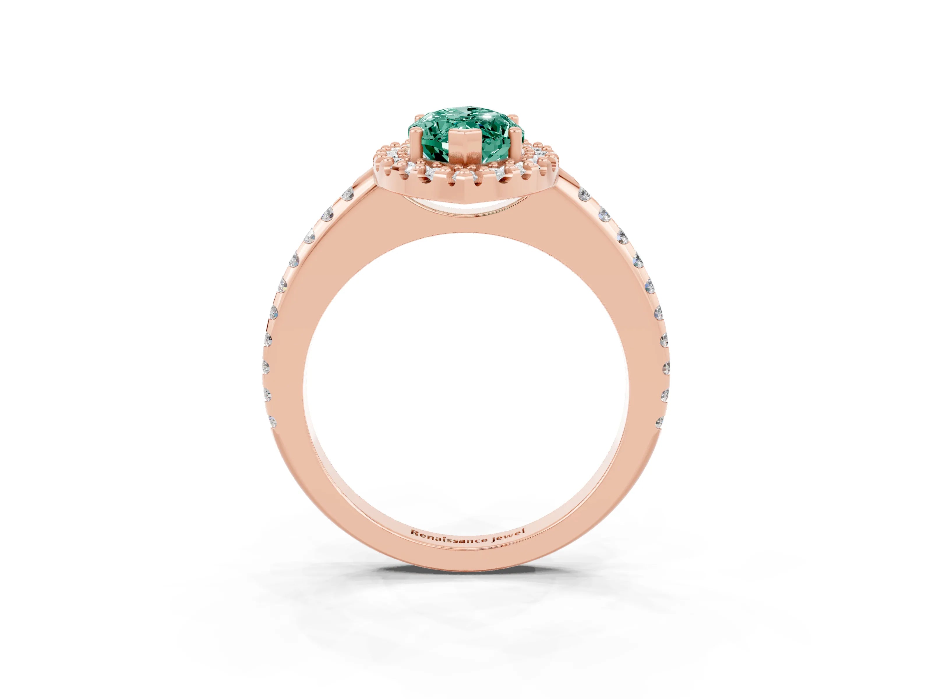 Rose gold Marquise Cut Green Sapphire Pavé Halo Ring with Four-Prong Setting_15